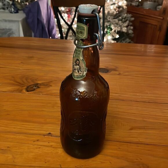 Antique Grolsch amber brown beer bottle w/porcelain flip swing top marked - Picture 3 of 15